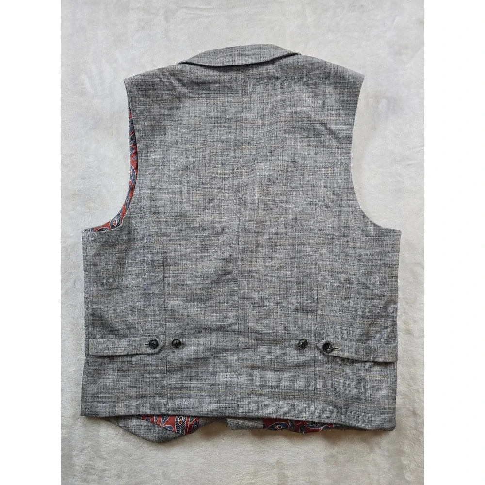 Murano Suit Vest Mens Large Grey Plaid Notched Lapel Stretch Waistcoat